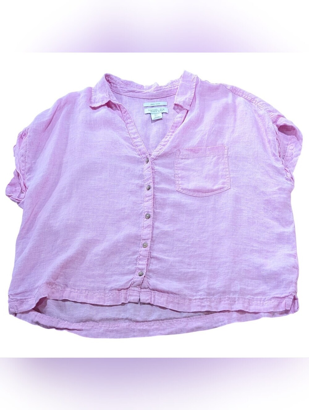 Rachel Zoe Pink Pure Linen Button Down Shirt Large